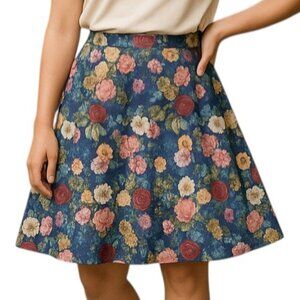 Suite Blanco NWT Women's Colorful Floral High Rise A-Line Skirt Size 8